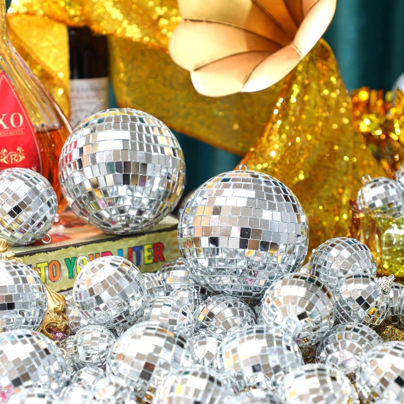 Hoolerry 65 Pcs Disco Balls Decoration Mirror Disco Ball Ornament for Xmas Tree Assorted Size Hanging Silver Balls for 2026 New Year Party Wedding Dance Ballroom Stage Props(4/2.4/2/ 1.6/1.2 in) - Image 4